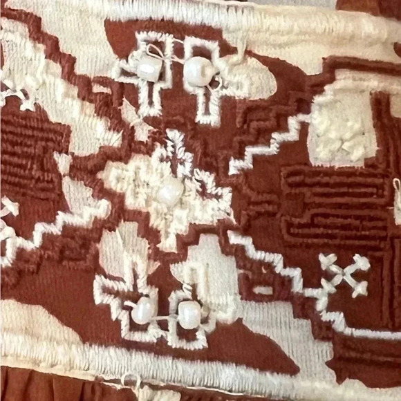 HAUTE HIPPIE BOHO TOP BROWN & CREAM SLEEVELESS TASSEL BLOUSE SIZE MEDIUM NWT - Picture 6 of 7